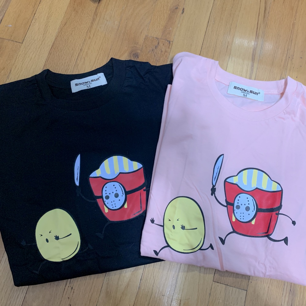 🌸 Unisex Pink T-shirt – Chasing Potato Fries Box for Endless Laughter! 🍟